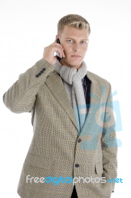 Handsome Businessman Talking On Cell Phone Stock Photo