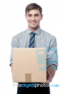 Handsome Male Executive With A Package Stock Photo