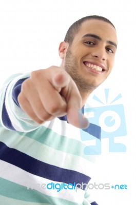 Handsome Male Pointing Towards Stock Photo