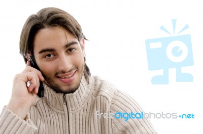 Handsome Male Talking On Cell Phone Stock Photo