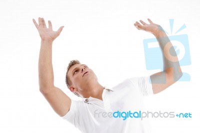 Handsome Male Waving His Hands Stock Photo