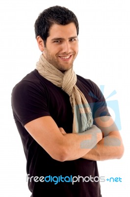 Handsome Male With Folded Hands Stock Photo