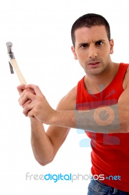 Handsome Man Holding Hammer Stock Photo