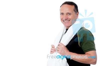 Handsome Man Holding Towel Stock Photo