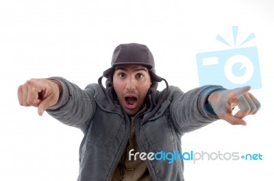 Handsome Man Pointing Towards Stock Photo