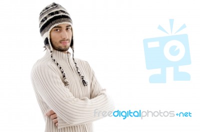 Handsome Man Wearing Woolen Cap Stock Photo