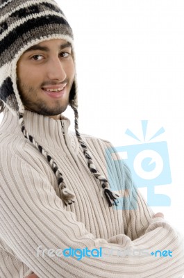 Handsome Man Wearing Woolen Cap Stock Photo