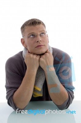 Handsome Man With Eyewear Looking Upward Stock Photo