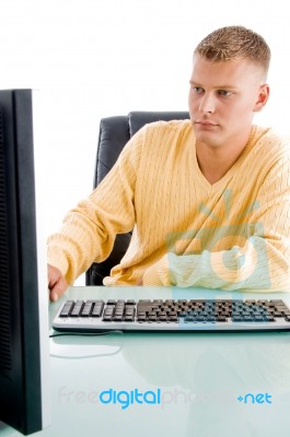 Handsome Man Working On Computer Stock Photo