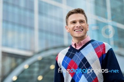 Handsome Smiling Man Posing Outdoor Stock Photo