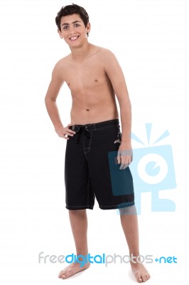 Handsome Teenager With Trousers Only Stock Photo