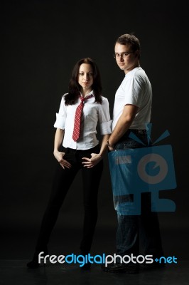 Handsome Young Couple In Studio Stock Photo