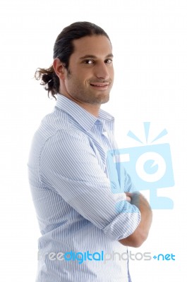 Handsome Young Guy Posing And Looking At Camera Stock Photo