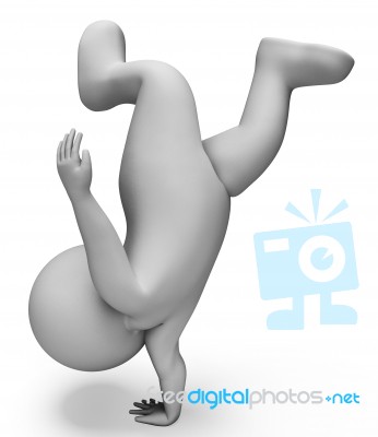 Handstand Character Means Physical Activity And Acrobat 3d Rende… Stock Image