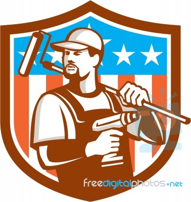 Handyman Cordless Drill Paintroller Crest Flag Retro Stock Image