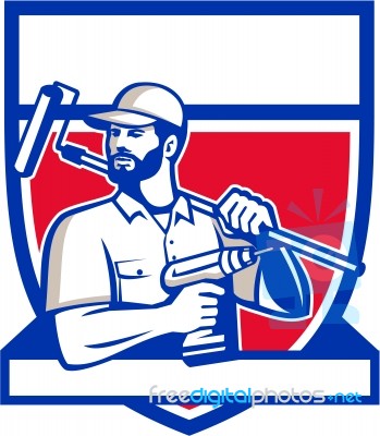 Handyman Cordless Drill Paintroller Shield Retro Stock Image