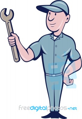 Handyman Holding Spanner Cartoon Stock Image