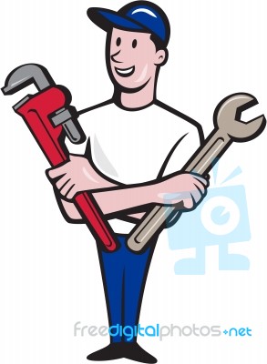 Handyman Spanner Monkey Wrench Cartoon Stock Image