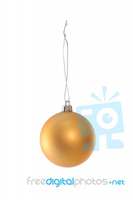 Hanging Gold Christmas Ball On White Background Stock Photo