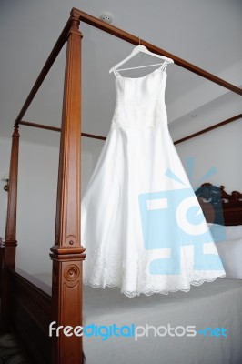 Hanging Wedding Dress Stock Photo