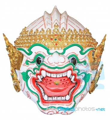 Hanuman Mask In Thai Classical Style Of Ramayana Story Isolated On White Background Stock Photo