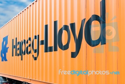 Hapag Lloyd Container On A Trailer Stock Photo