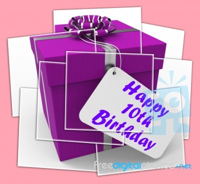 Happy 10th Birthday Gift Displays Congratulations Age Ten Stock Image