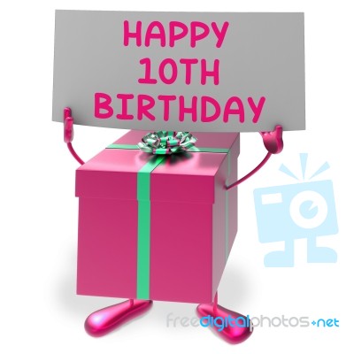 Happy 10th Birthday Sign And Gift Show Tenth Party Stock Image