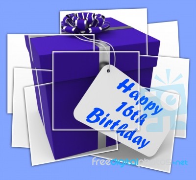 Happy 16th Birthday Gift Displays Congratulations Age Sixteen Stock Image