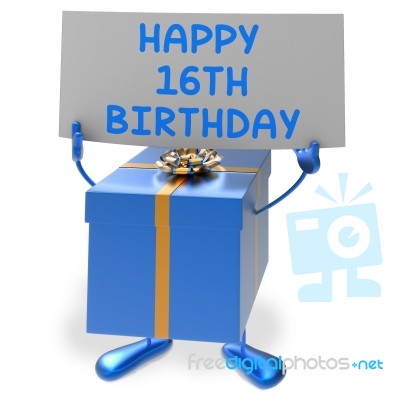 Happy 16th Birthday Sign And Gift Show Sixteenth Party Stock Image