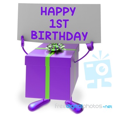 Happy 1st Birthday Sign And Gift Show First Party Stock Image