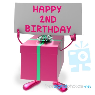 Happy 2nd Birthday Sign And Gift Show Second Party Stock Image