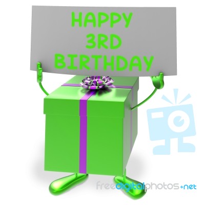 Happy 3rd Birthday Sign And Gift Show Third Party Stock Image