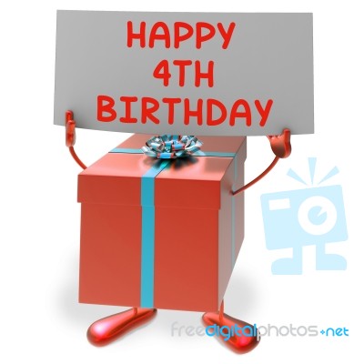 Happy 4th Birthday Sign And Gift Show Fourth Party Stock Image