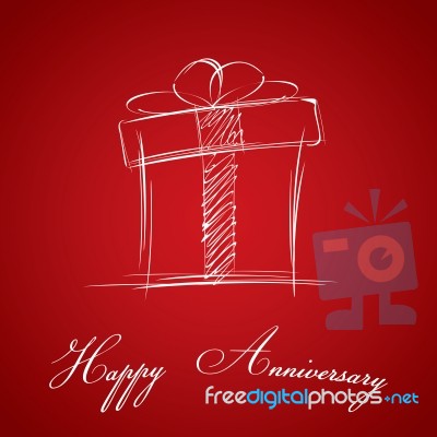 Happy Anniversary And Gift Box On Red Background. Happy Anniversary Card Stock Image