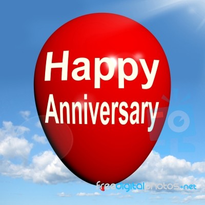 Happy Anniversary Balloon Shows Cheerful Festivities And Parties… Stock Image