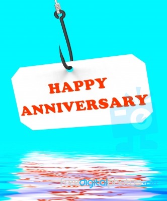 Happy Anniversary On Hook Displays Romantic Celebration Or Remem… Stock Image