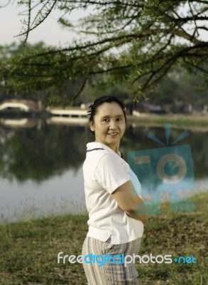 Happy Asian Woman Posing Stock Photo