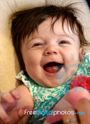 Happy Baby In Carseat Stock Photo