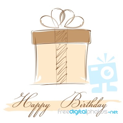 Happy Birthday And Brown Gift Box Isolated On White Card Background Stock Image