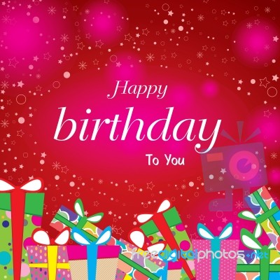 Happy Birthday With Colorful Gift On Red Background.  Happy Birthday On Star Background Stock Image