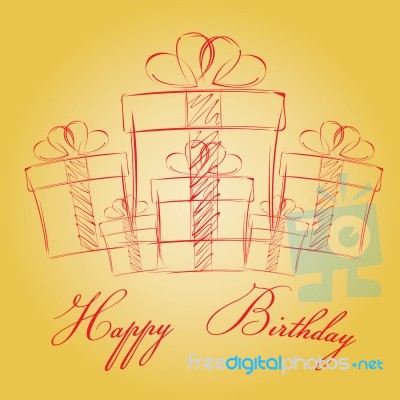 Happy Birthday With Gift Box On A Gold Background. White Gift Box Stock Image