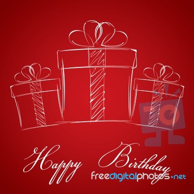 Happy Birthday With Gift Box On A Red Background. White Gift Box… Stock Image