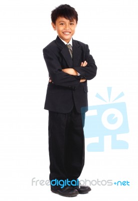 Happy Boy Standing Stock Photo