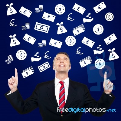 Happy Businessman Showing Currency Stock Photo