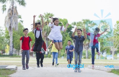 Happy Children In Playground Stock Photo