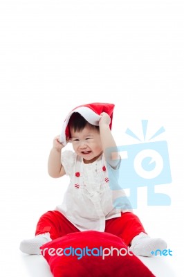 Happy Christmas Girl Playing Happily Stock Photo