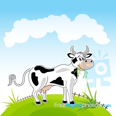 Happy Cow Grazing Stock Image