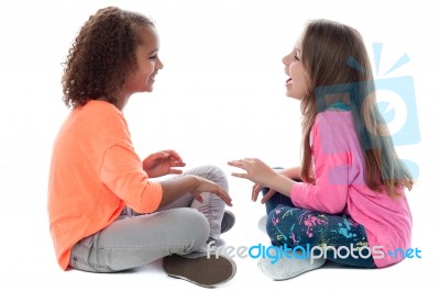 Happy Cute Girls Playing Together Stock Photo