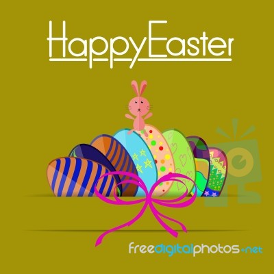 Happy Easter Bunny Egg  Card  Gold Paper Art Design Stock Image